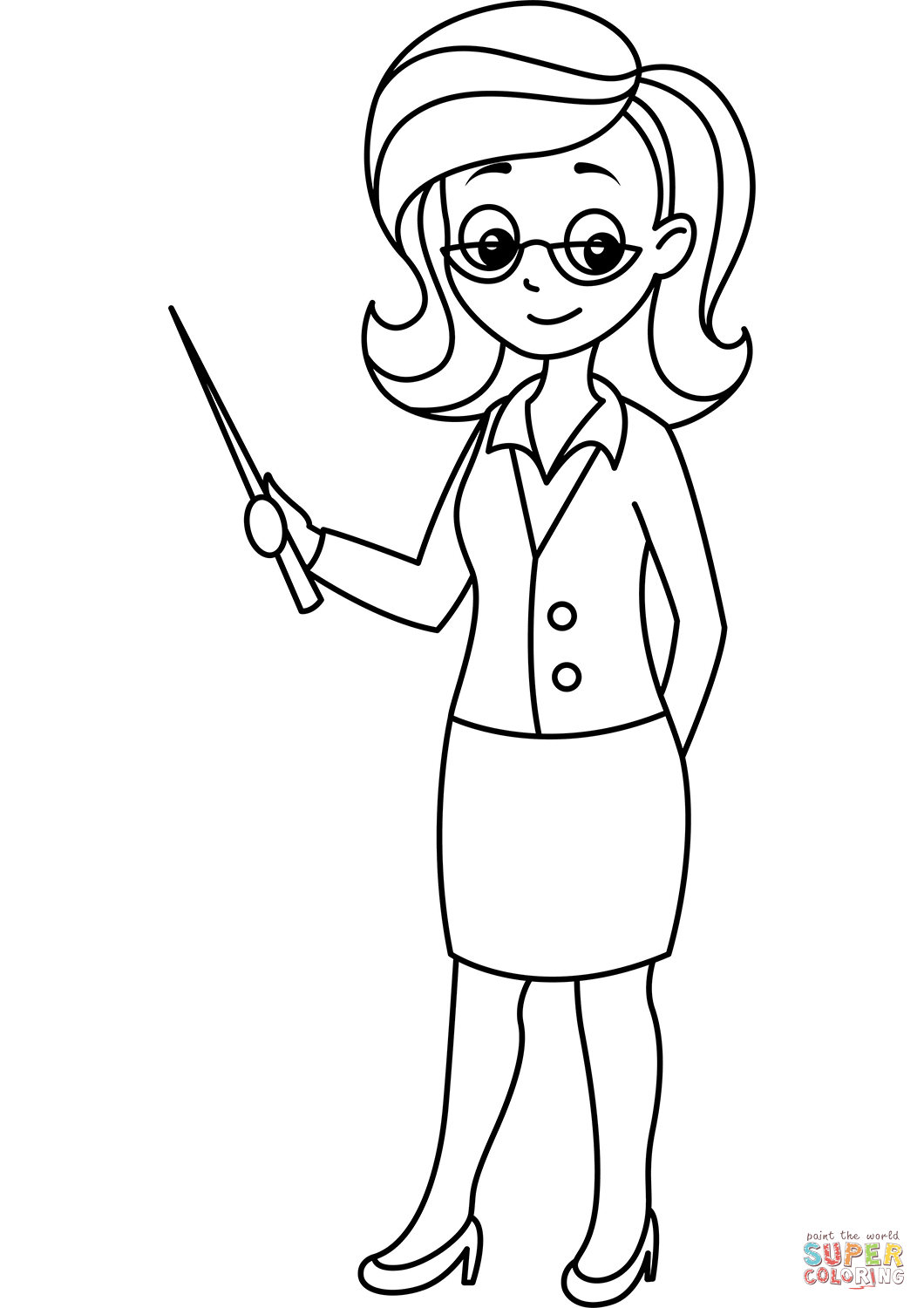 Cartoon teacher coloring page free printable coloring pages