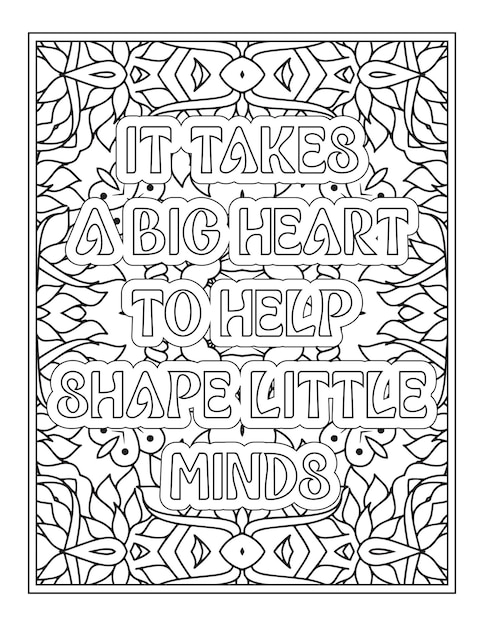 Premium vector teacher quotes coloring pages for adult coloring book