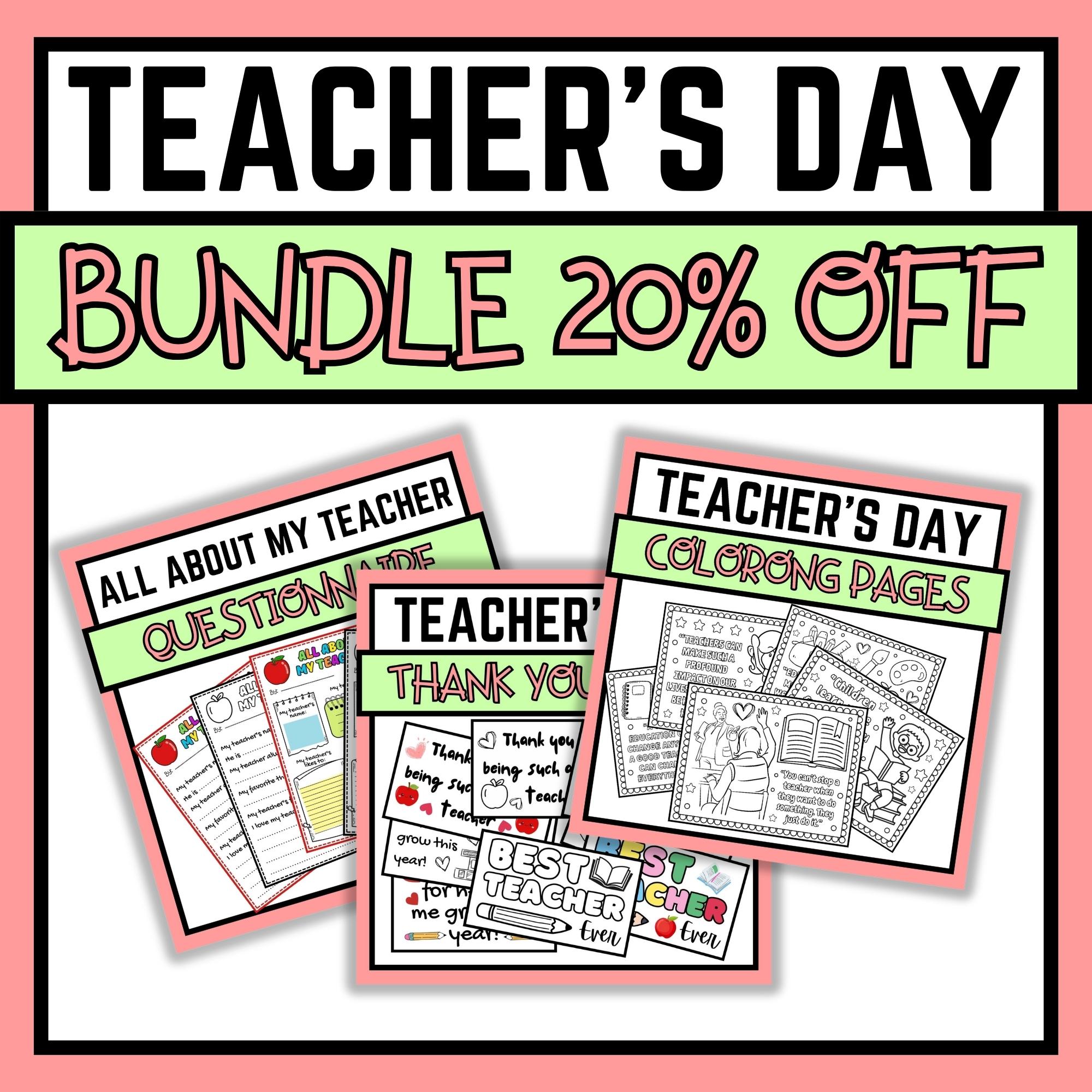 Teachers day bundle off coloring pages thank you cards and more made by teachers