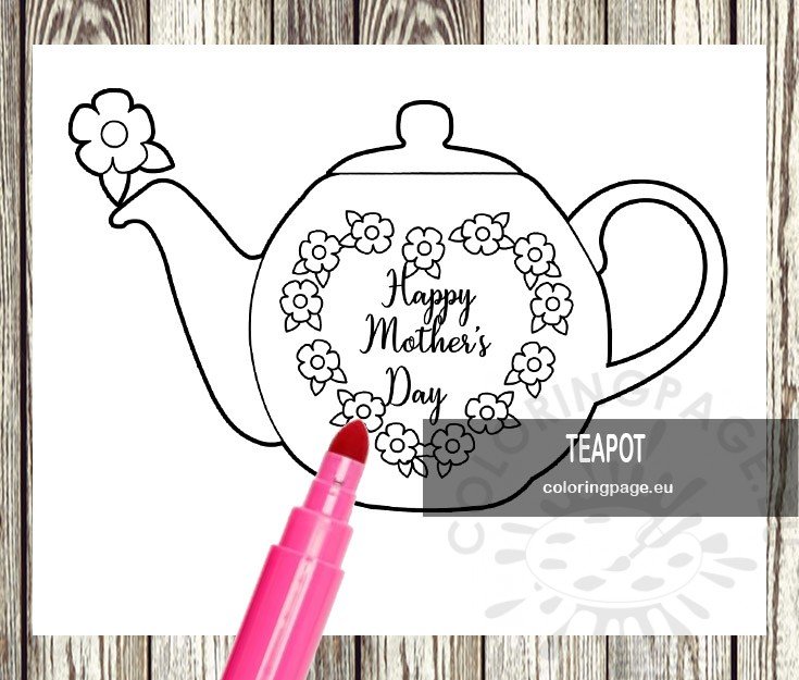 Teapot shaped card template coloring page