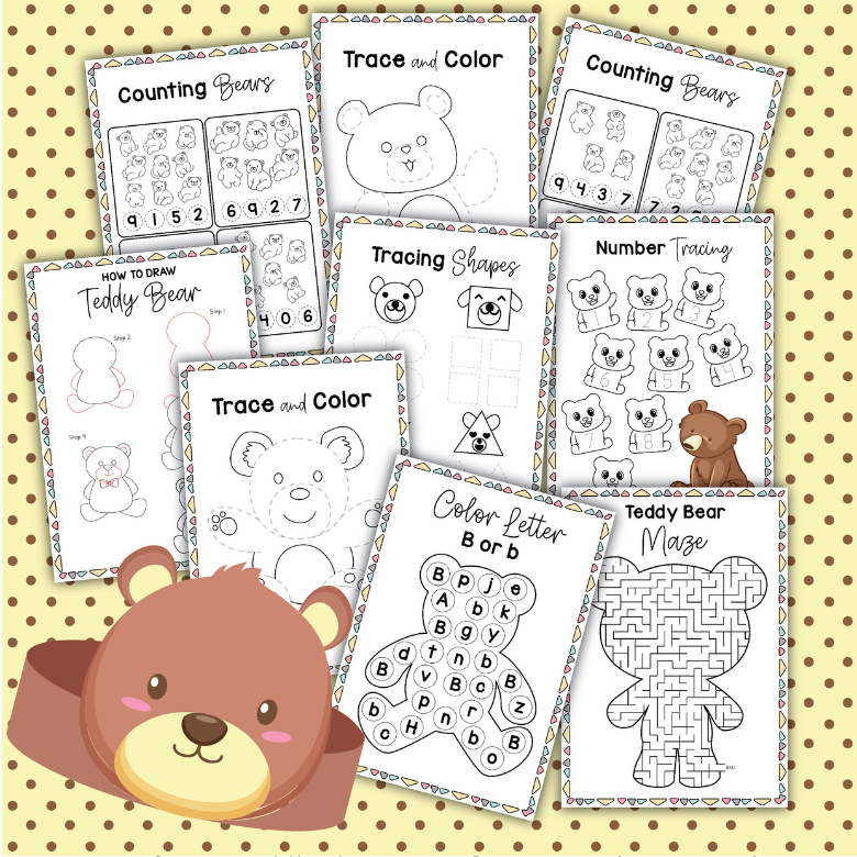 Teddy bear printable activities â messy little monster shop