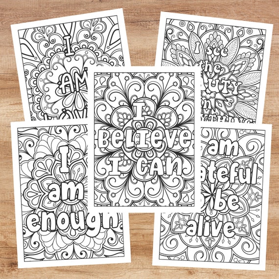 Coloring pages for adults and teens printable inspirational affirmation self care sheets instant digital download download now