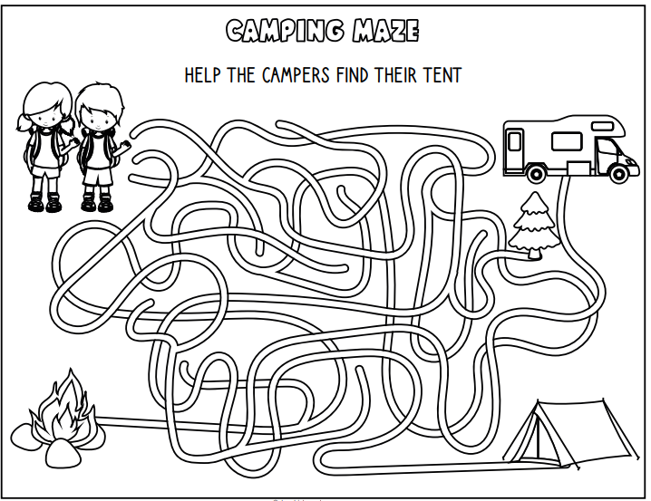 Free camping coloring pages and activity pages for kids