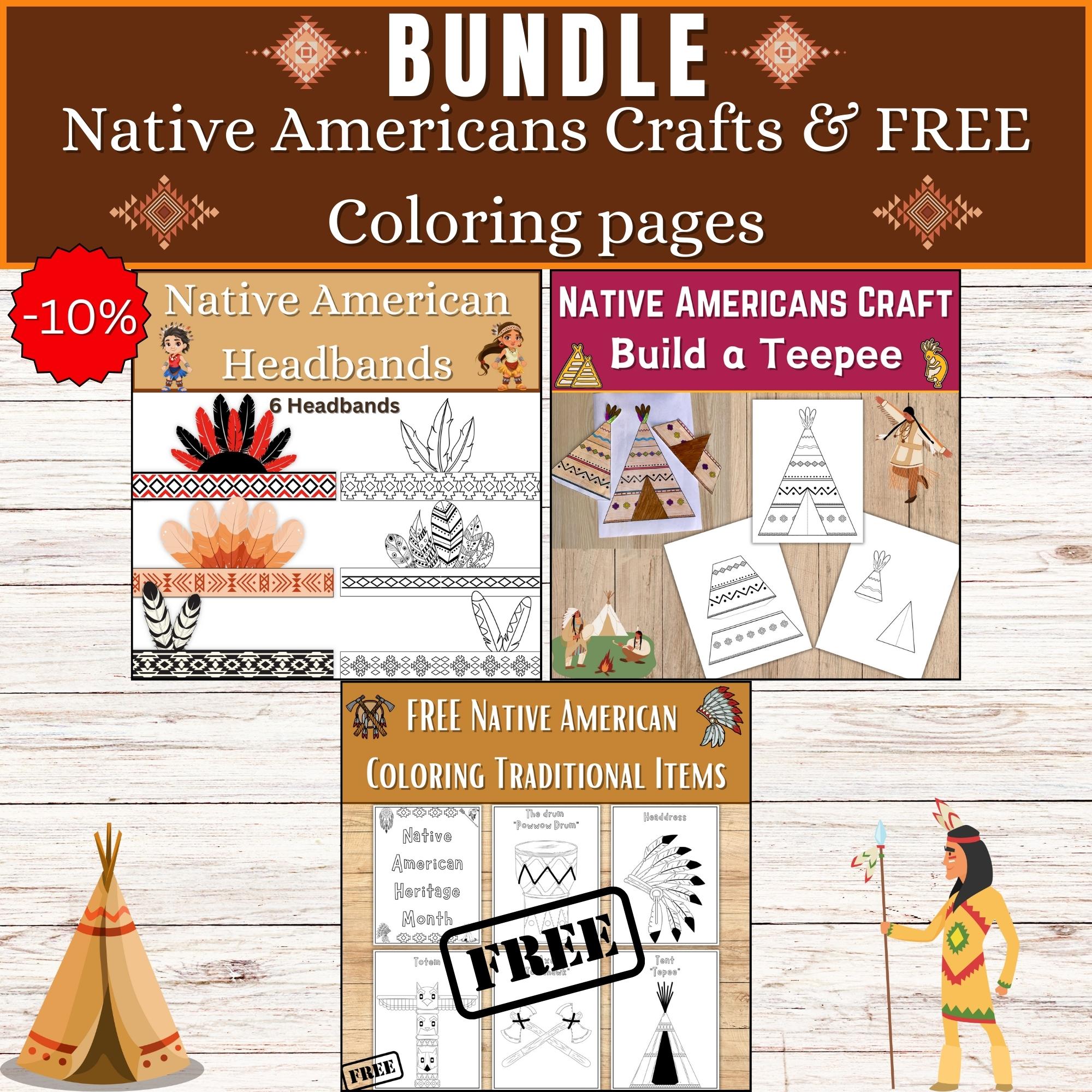 Bundle native americans headbandscrownfeather build a teepeetipi crafts native americans pages made by teachers