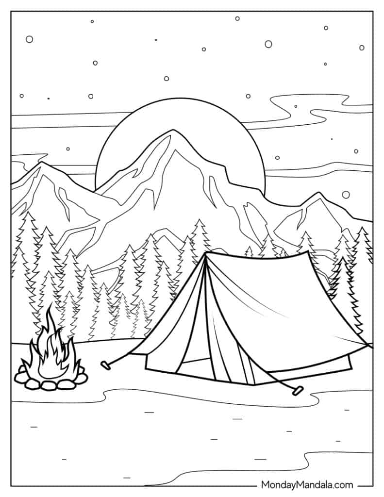 Camping hiking coloring pages free pdf printables