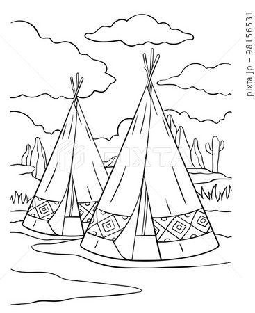 Native american indian tepee coloring page