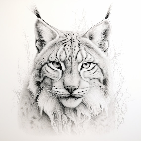 Lynx fine line wildlife animal portrait printable coloring page for sticker stencil tattoo logo wall decor download now