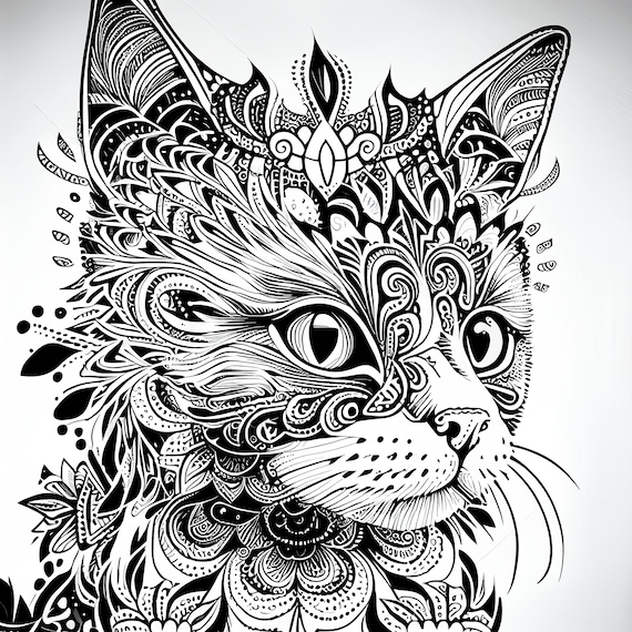 Pack stress relief coloring pages kitten digital print detailed stencil mandala cat instant download set coloring books for adults