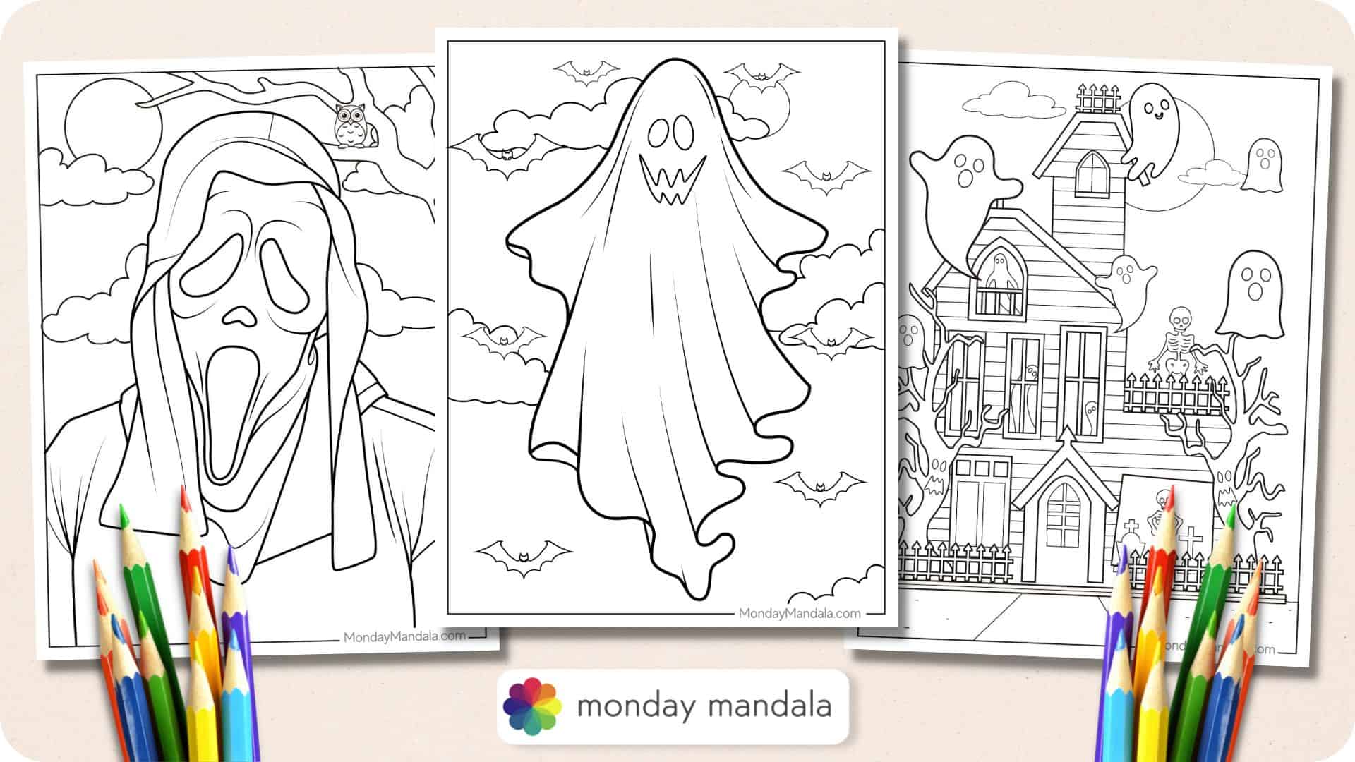 Ghost coloring pages free pdf printables