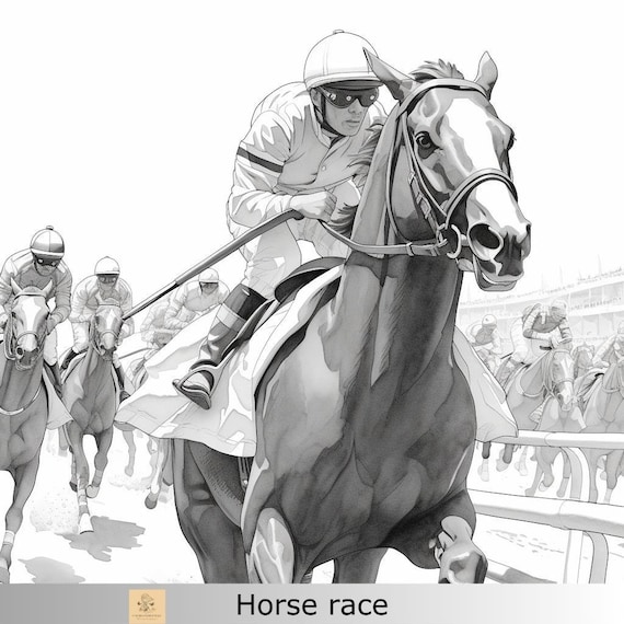 Greyscale race horse printable coloring page printable adult coloring page download greyscale illustration pnghorse