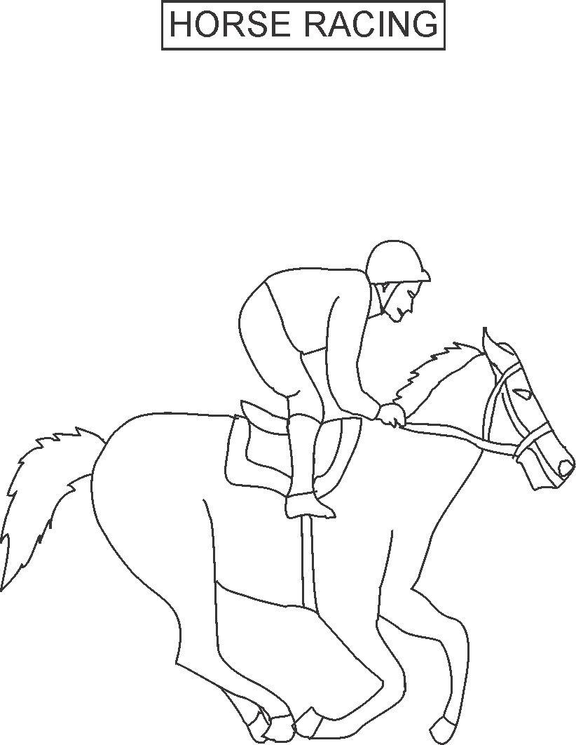 Horse racing coloring printable page for kids