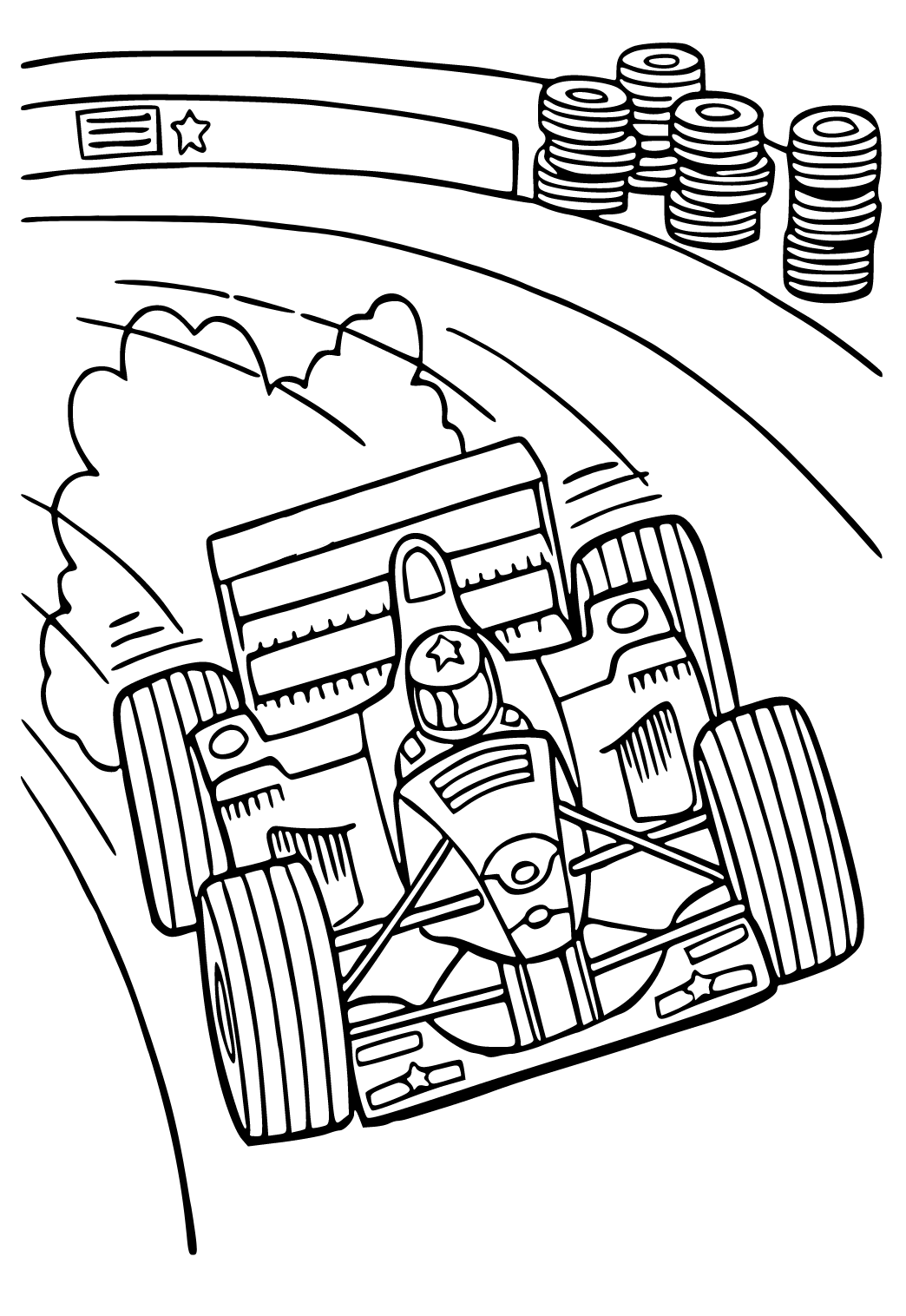 Free printable race car track coloring page for adults and kids