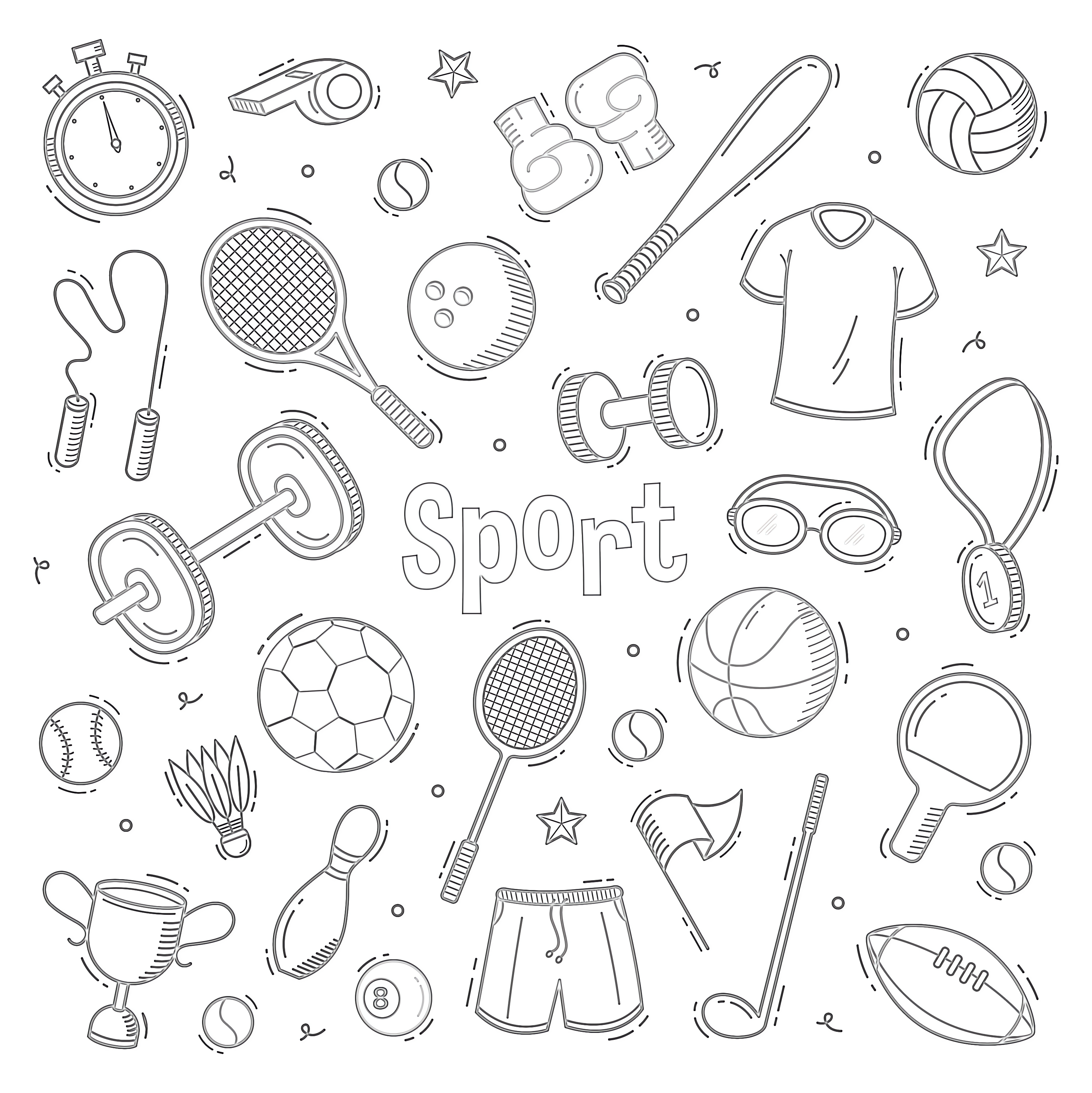 Printable hand drawn doodle sport coloring page