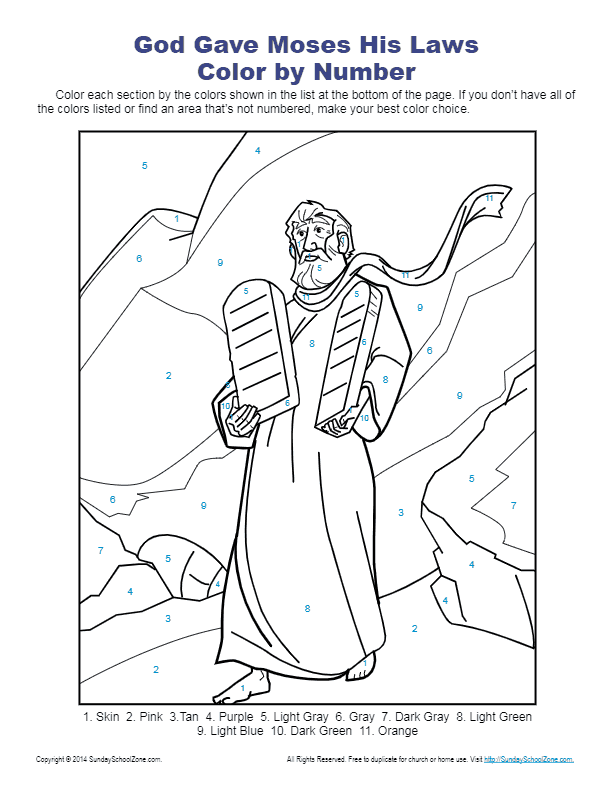 Mandments color by number page on sunday school zone