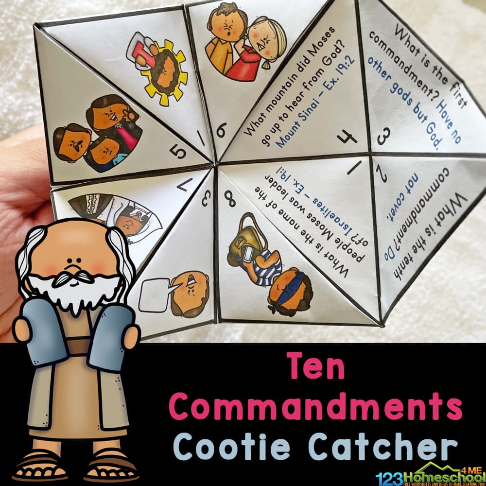 Free printable mandments cootie catcher activity for kids