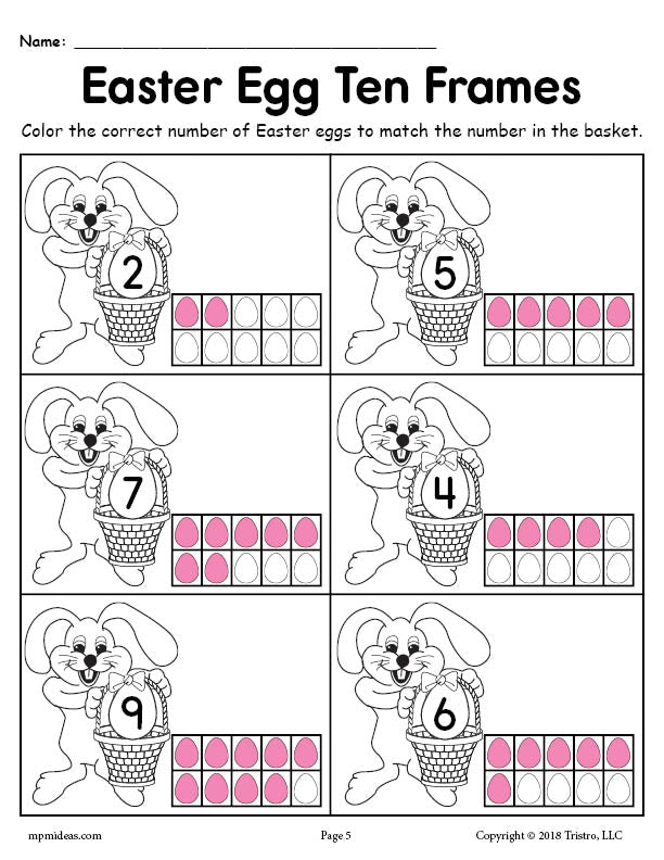 Printable easter egg ten frame worksheets numbers