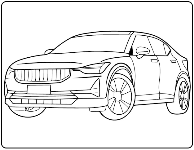 Premium vector realistic car coloring pages for kids and adults black and white hand drawing vehicles