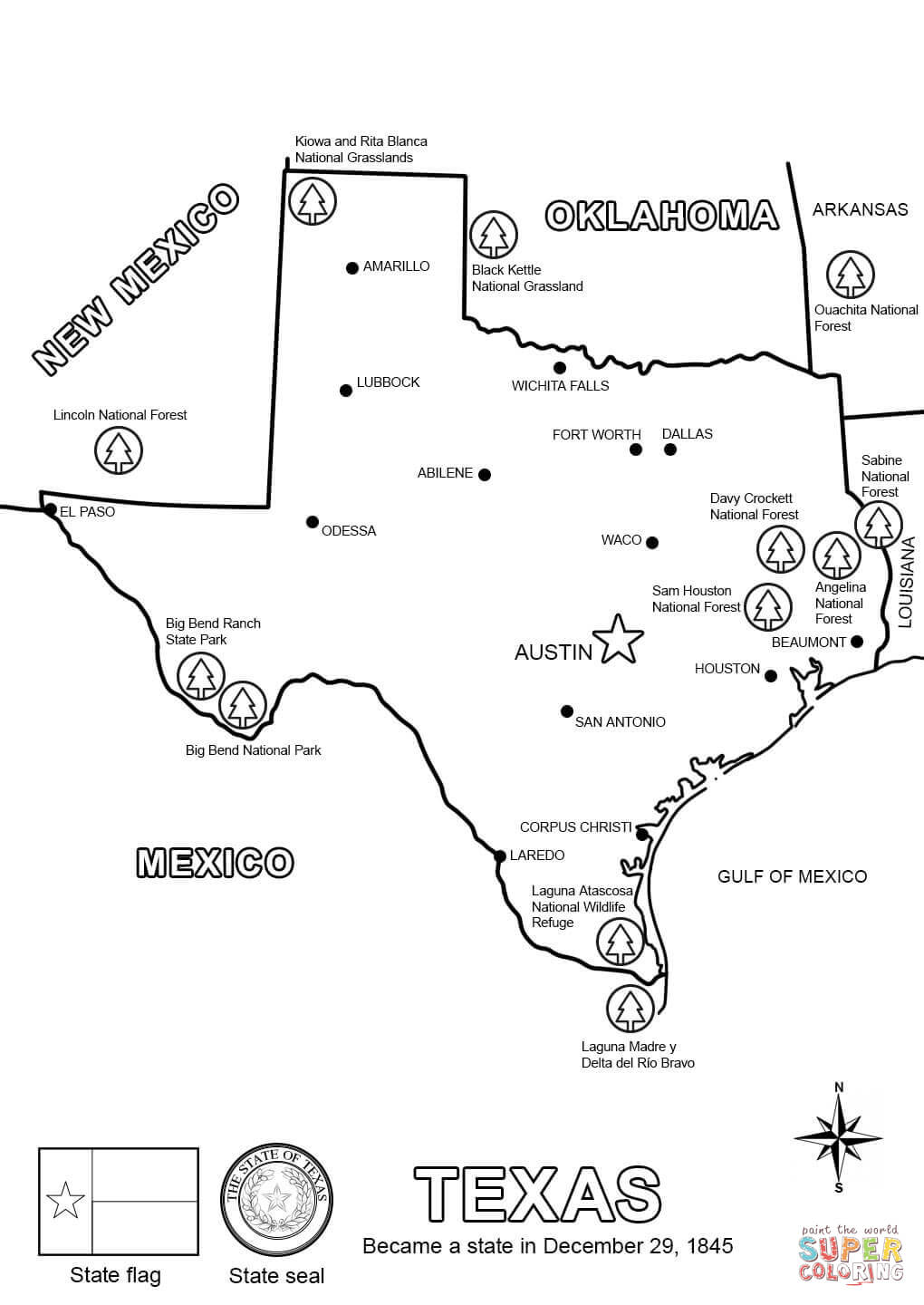 Texas state map coloring page free printable coloring pages