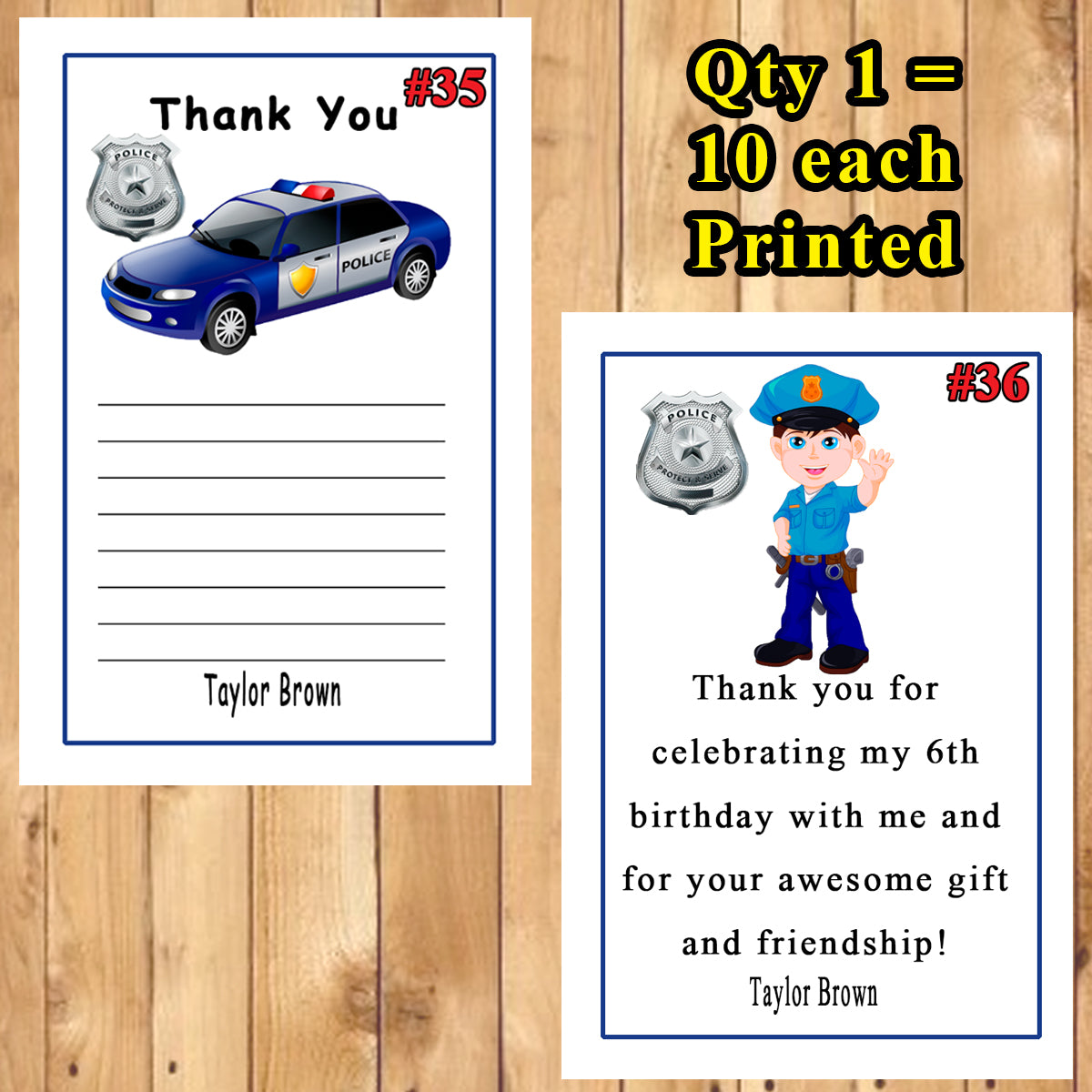 Police birthday thank you cards each with or without env printed pe â virginia design shop