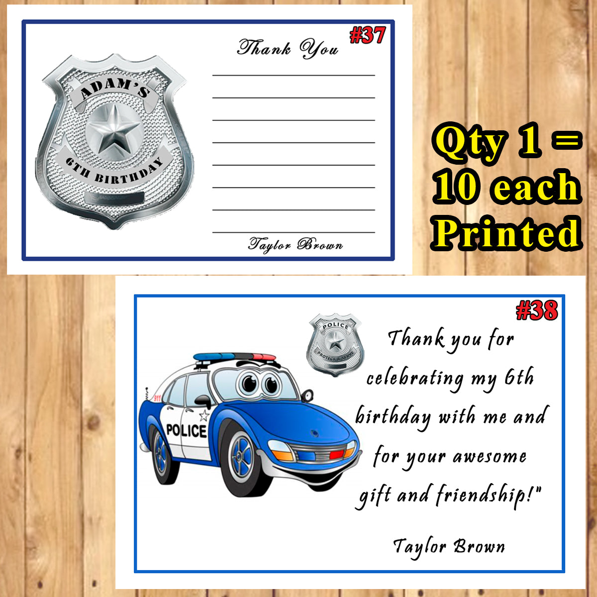 Police birthday thank you cards each with or without env printed pe â virginia design shop