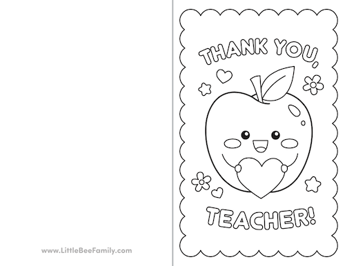 Thank you teacher printable coloring card