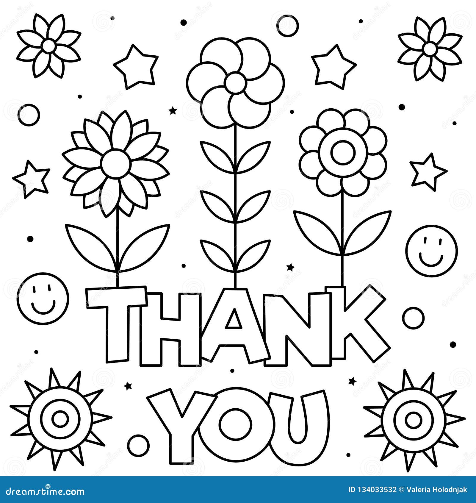 Thank you coloring page black and white vector illustration stock vector