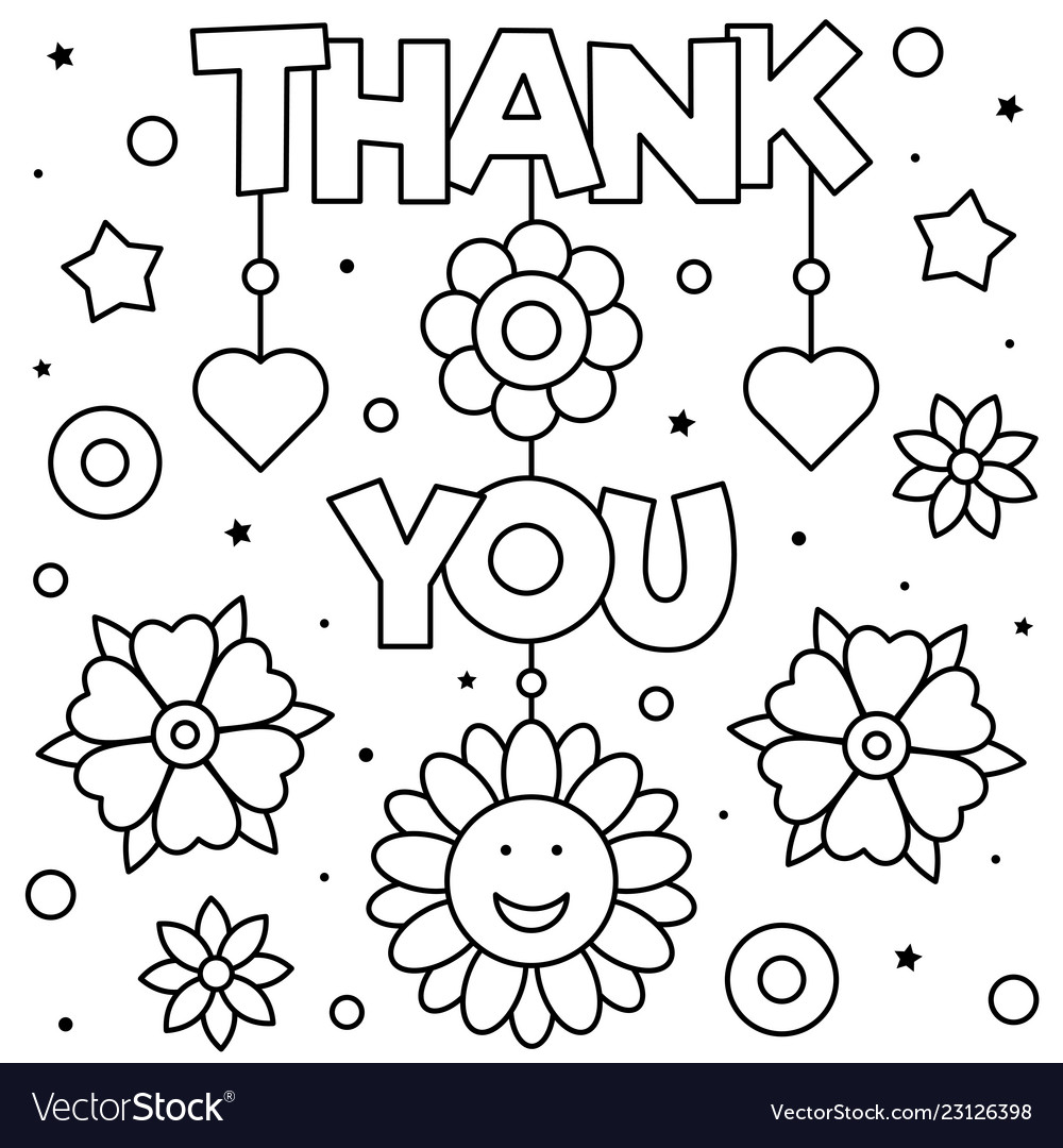 Thank you coloring page black and white royalty free vector