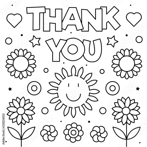 Vettoriale thank you coloring page black and white vector illustration