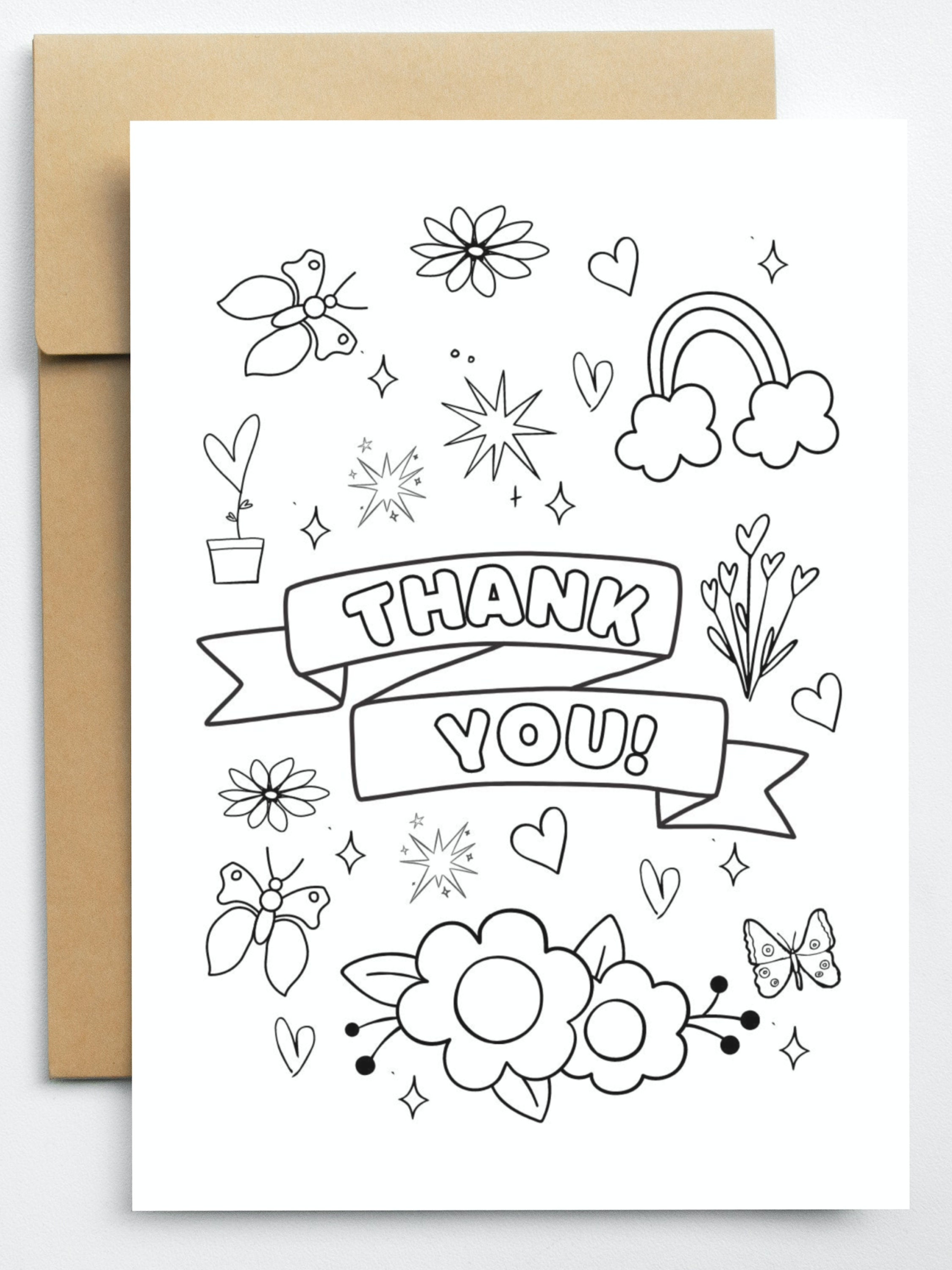 Printable thank you coloring card from child instant download