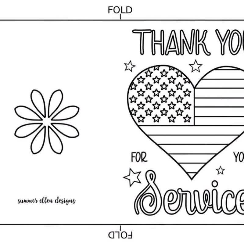 Veterans day thank you card veterans day craft thank you for your service veteran card kids coloring cards pdf instant download