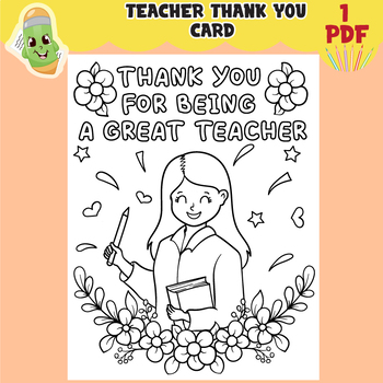 Printable teacher appreciation coloring pages appreciation thank you card