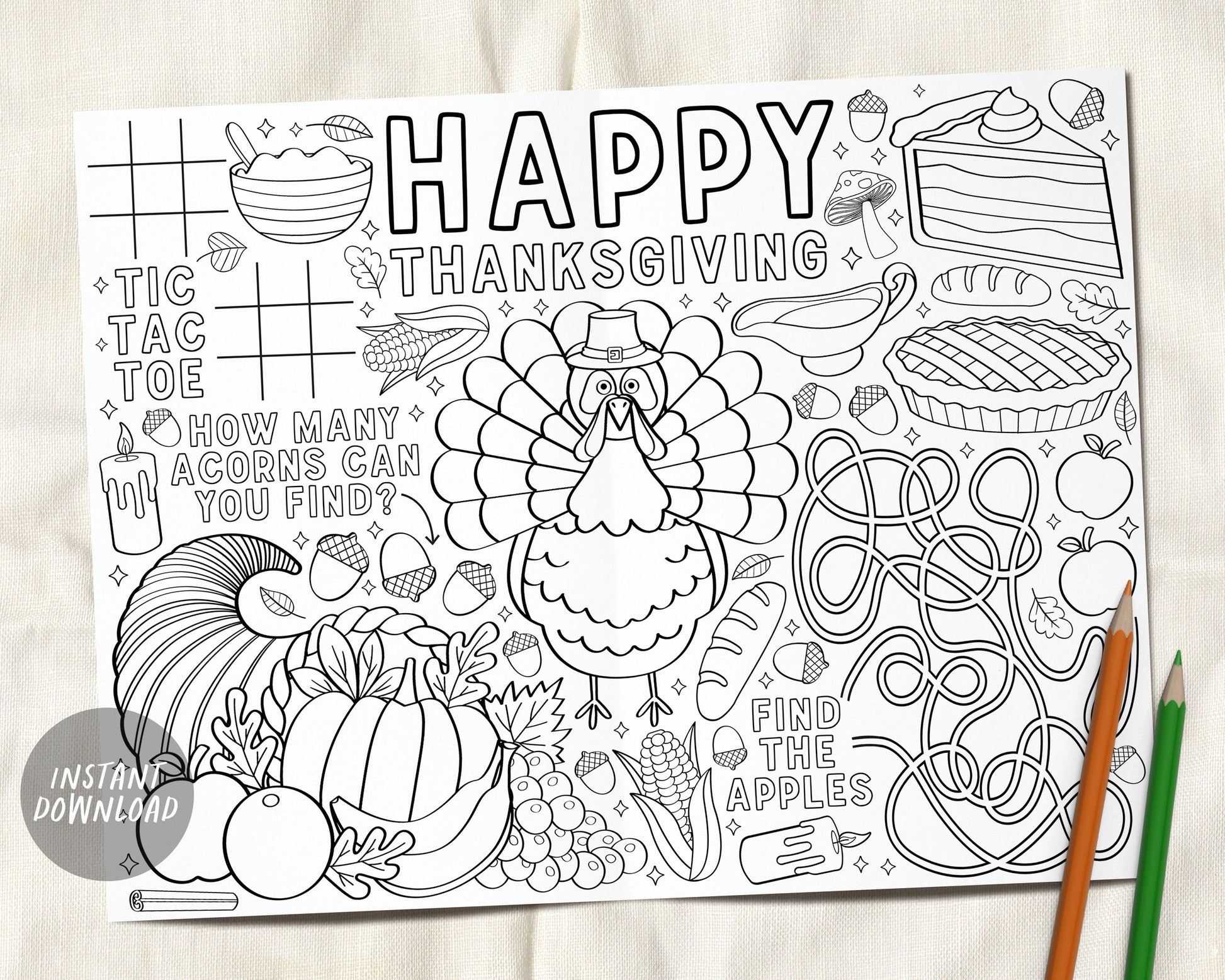 Thanksgiving coloring pages placemat for kids and adults fall autumn â puff paper co