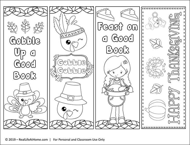 Free printable thanksgiving bookmarks to color for kids