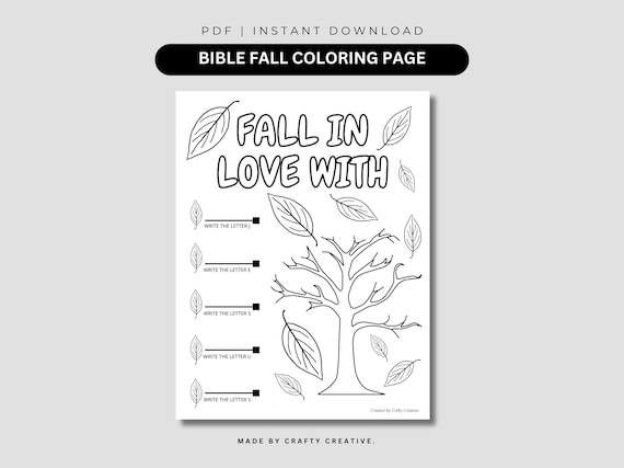 Kids church bible fall coloring worksheet printable kids bible verse kids bible study homeschool activity christian activites for kids instant download