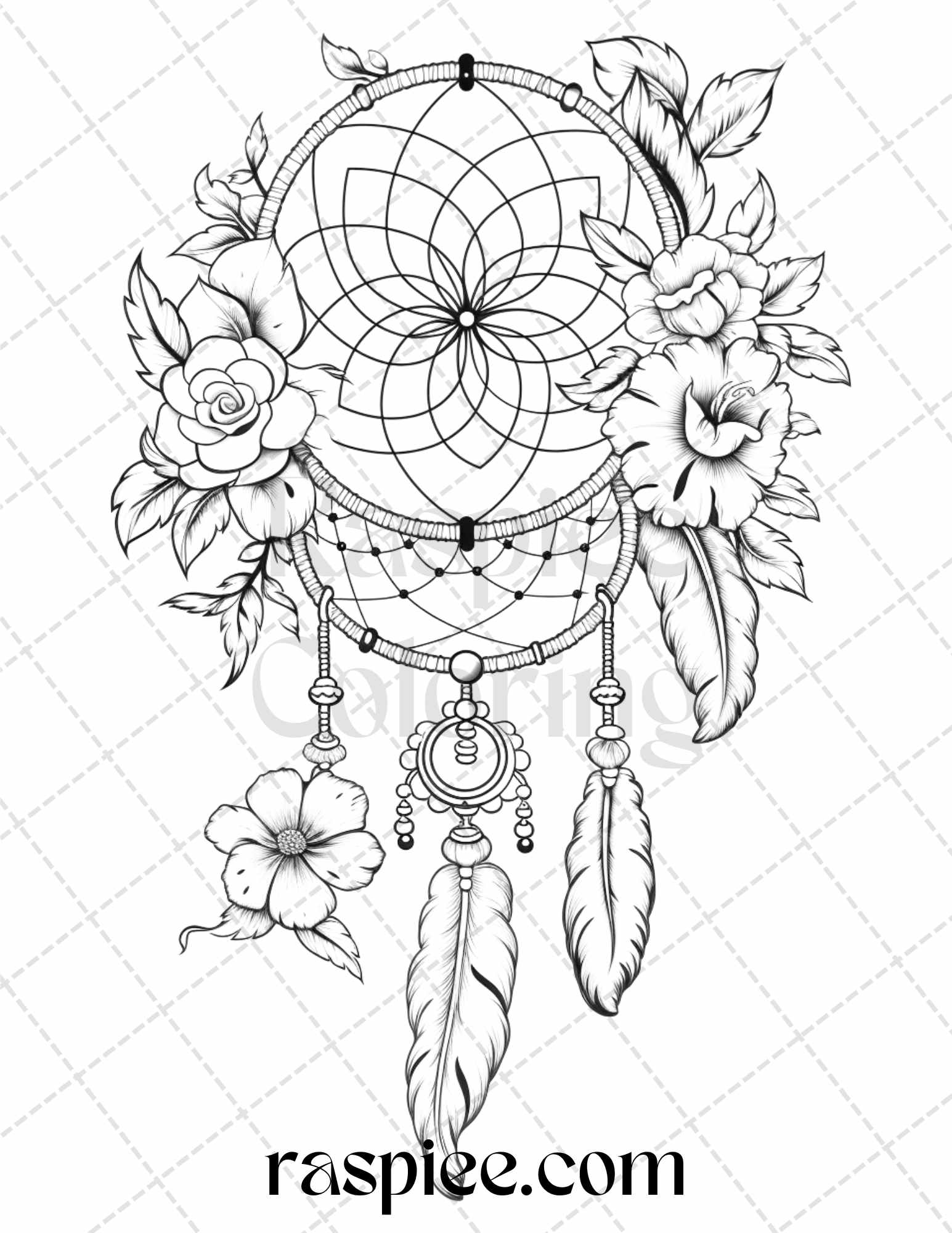 Flower dreamcatcher grayscale coloring pages printable for adults â coloring