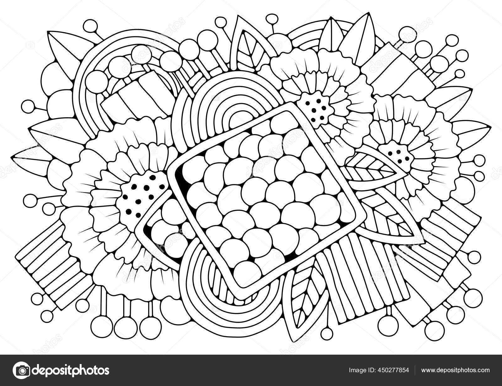 Art therapy coloring page children adults illustration abstract flowers black stock vector by enolan