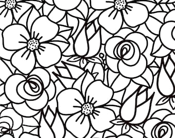 Easy floral flowers digital download png coloring page crafting gift wrap stress relief simple kids adults seniors elderly classroom groups