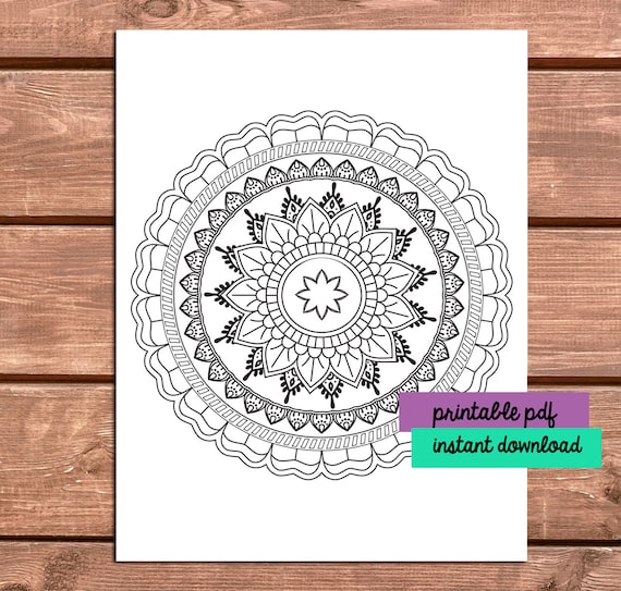 Easy tribal mandala thick lined coloring page digital printable pdf download