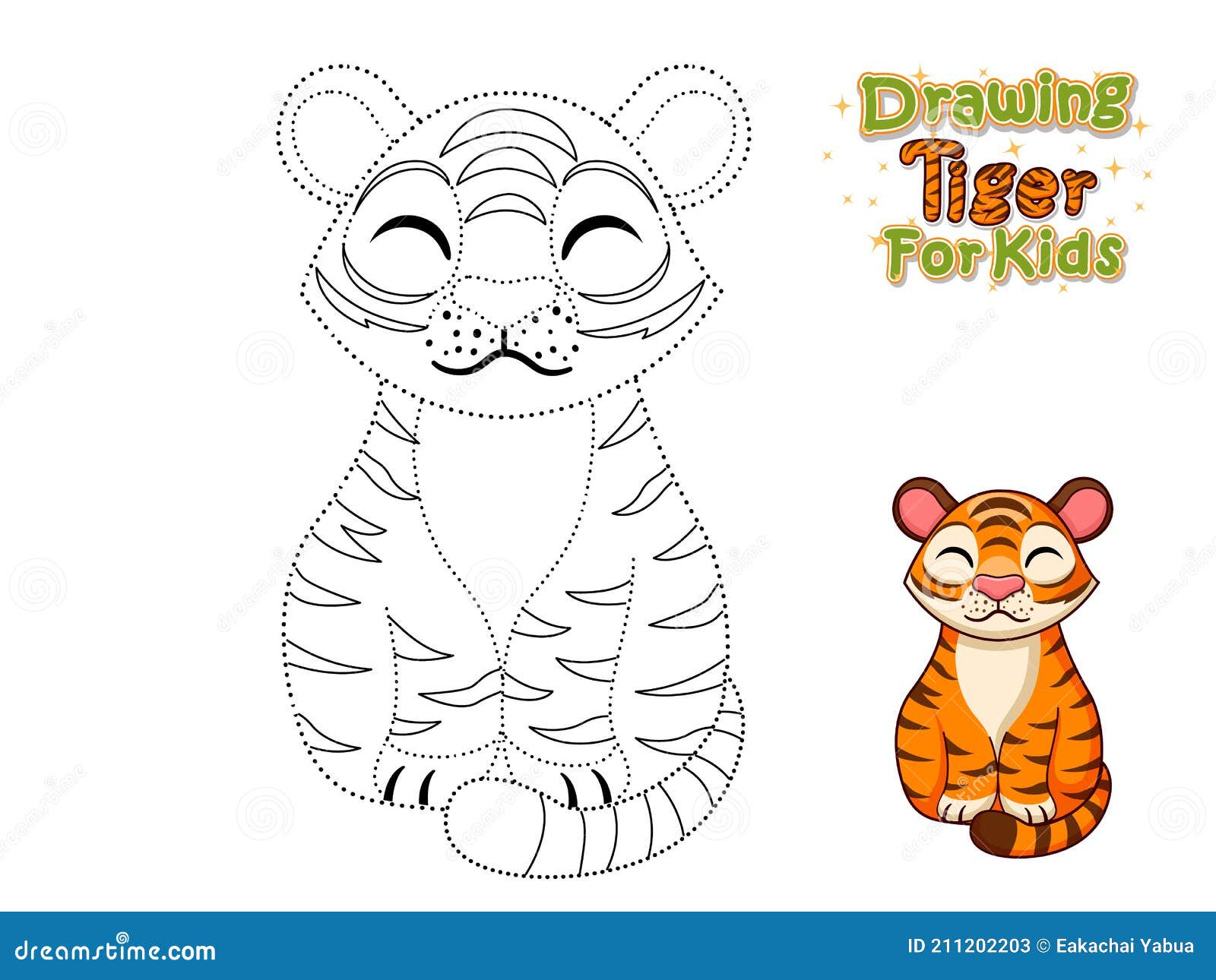 Drawing and coloring pages printables cute cartoon tiger crafts and worksheets for kid stock vector