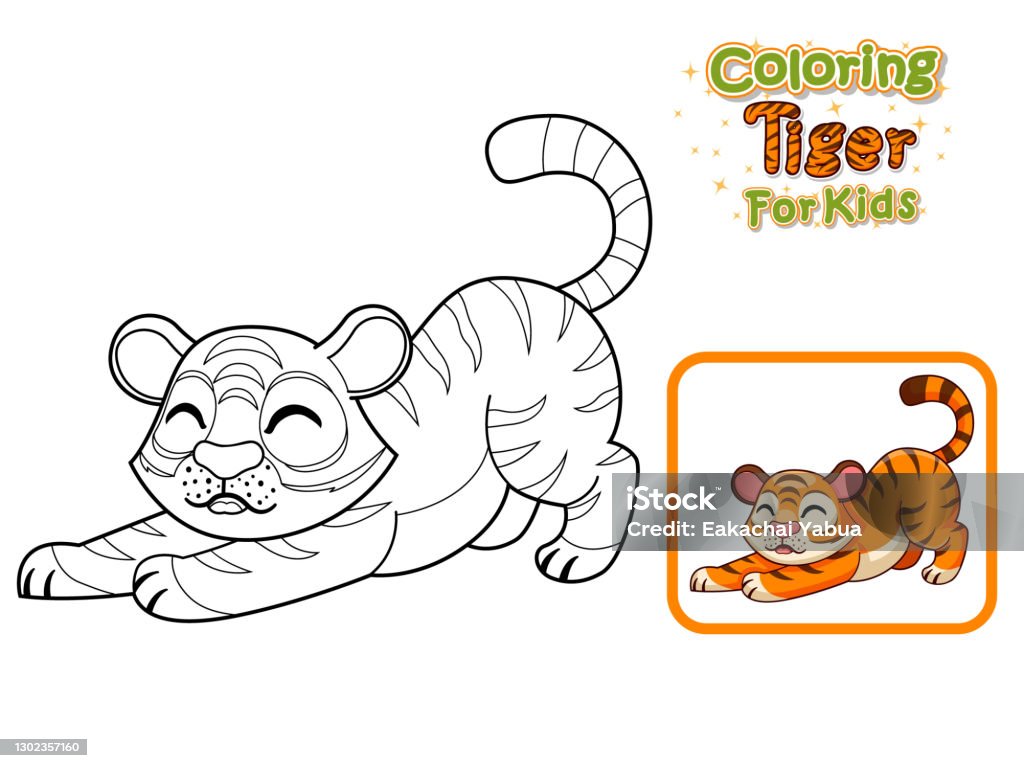 Coloring pages and printables cute cartoon tiger crafts and worksheets for kid vector illustration stock illustration