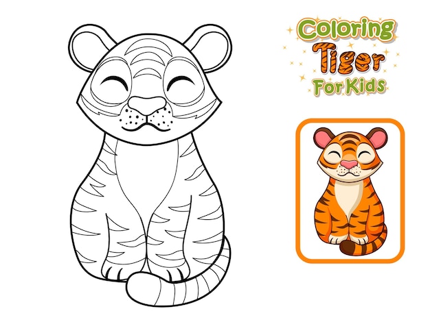 Premium vector coloring pages and printables cute cartoon tiger crafts and worksheets for kid vector illustration