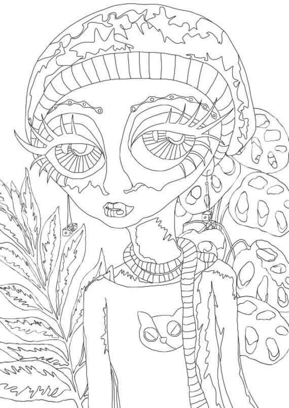 Colouring print tim burton inspired character