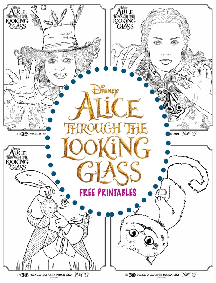 Alice through the looking glass coloring sheets