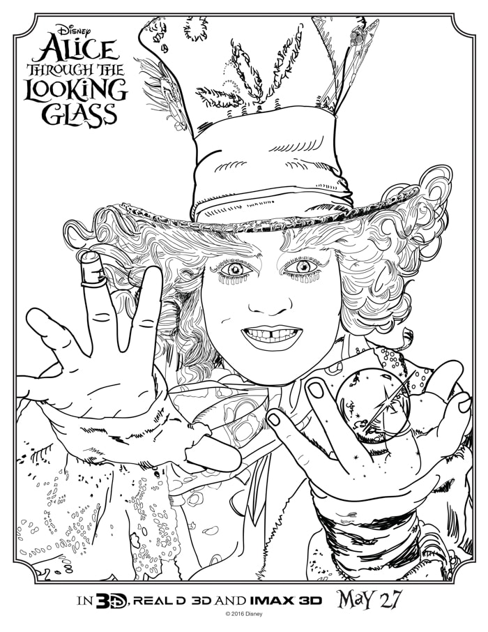 Alice through the looking glass coloring sheets