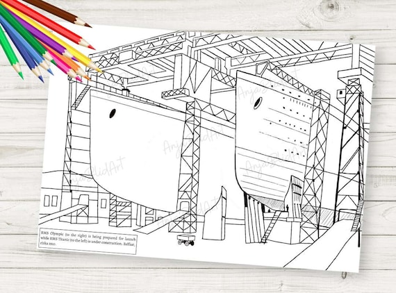 Titanic olympic printable coloring page digital download coloring mat ship boat