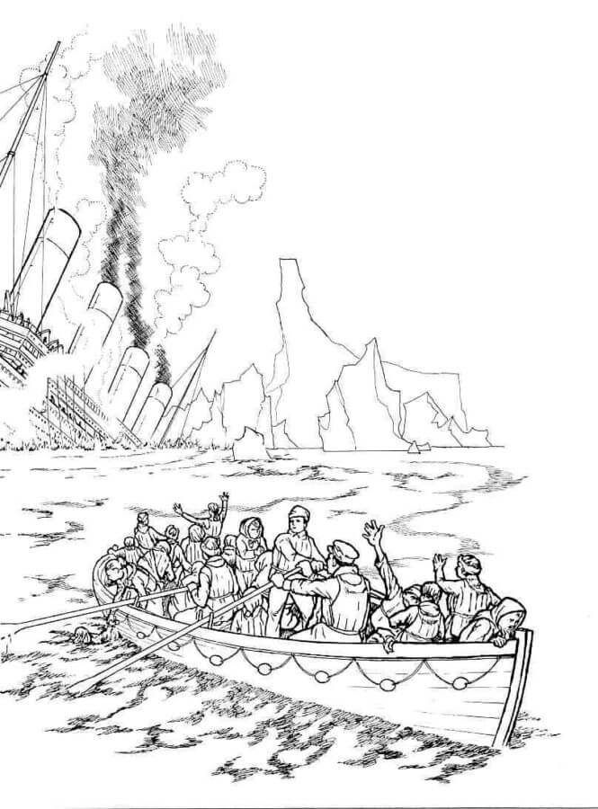 Ship with passengers on the titanic coloring page