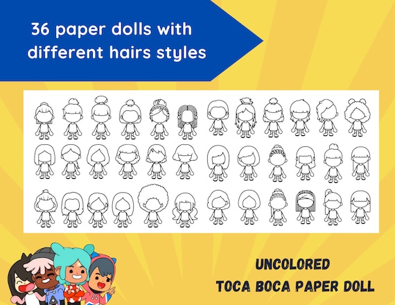 Color toca boca paper doll with different hairstyles coloring page toca boca papercraft quiet book pages printable paper doll