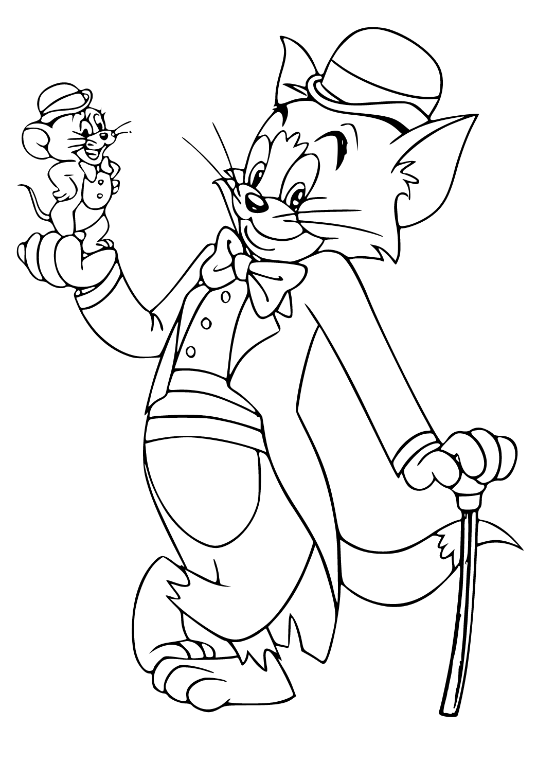 Free printable tom and jerry gentlemen coloring page for adults and kids