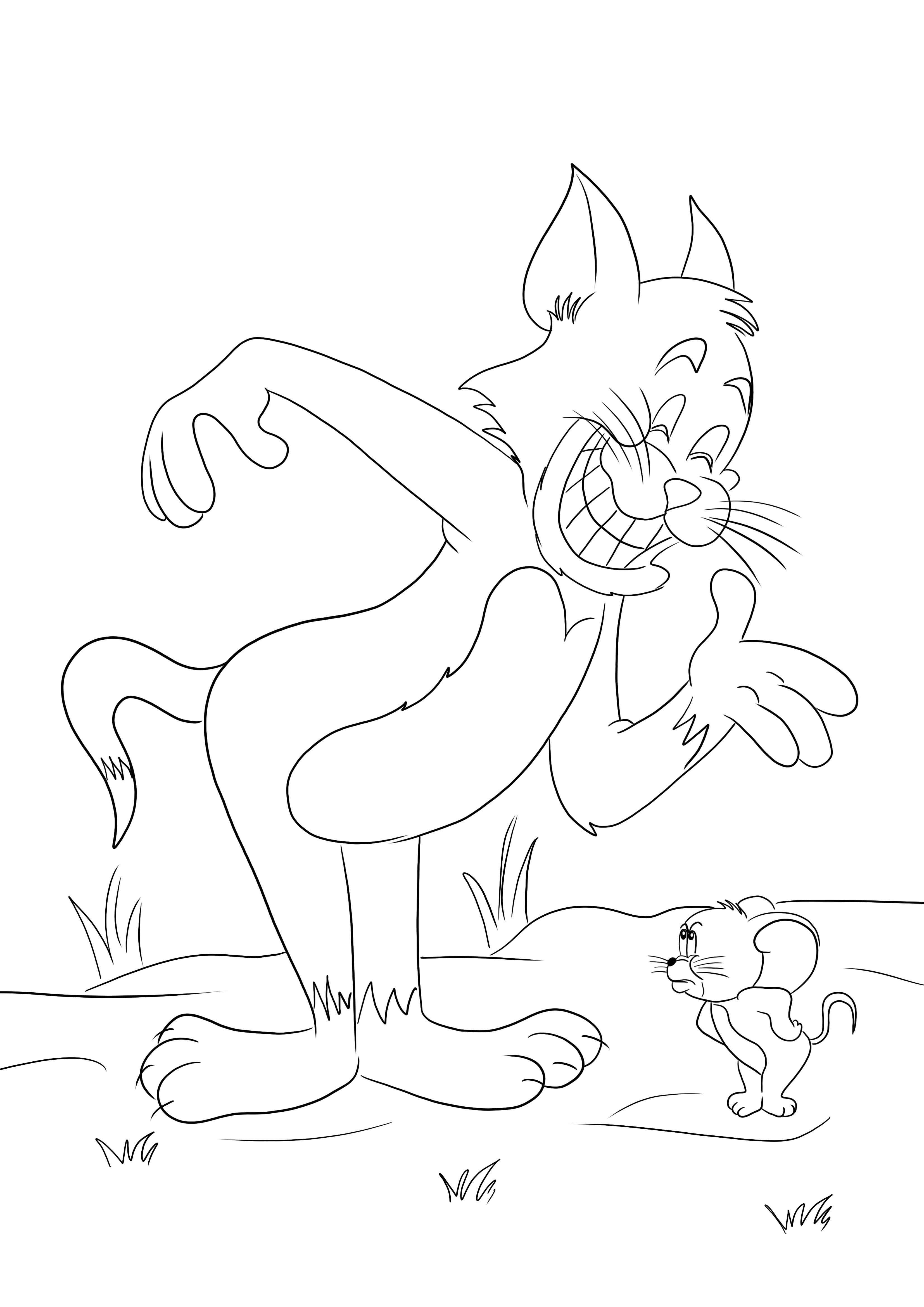 Free printable of tom and jerry fighting again to color for kids easily