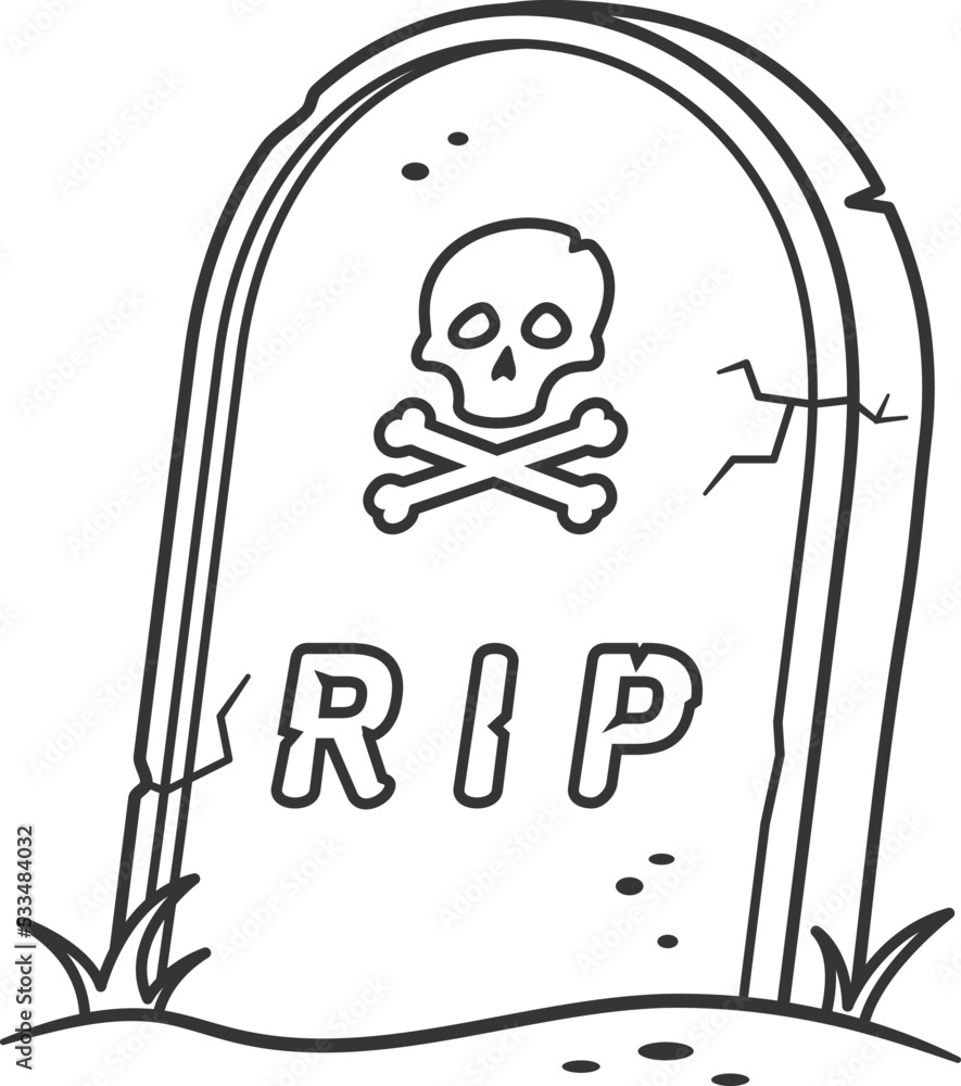 Halloween tombstone coloring page black and white outline vector illustration vector